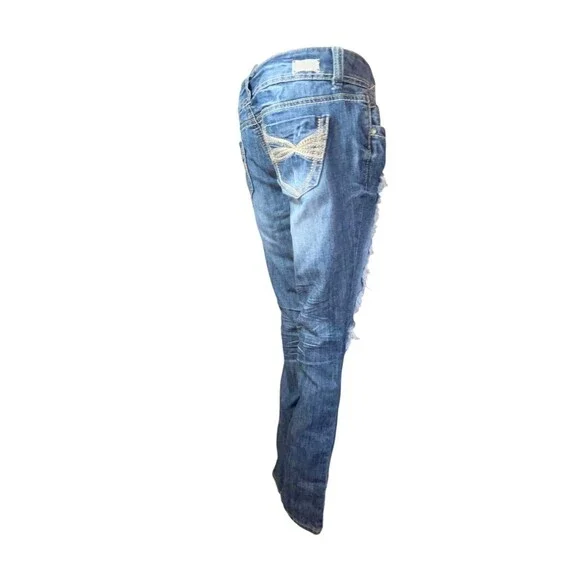 Almost Famous Jeans Women 9 Mid Rise Distressed Stretch Always Fabulous (W32 L31 - Picture 6 of 16
